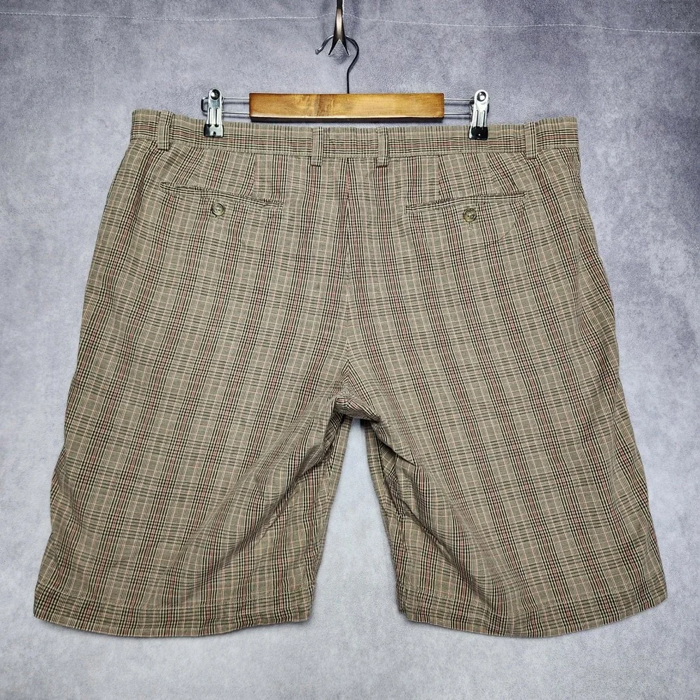 Banana Republic Mens 38 Brown Tan Plaid Cotton Linen Blend Flat Front Shorts